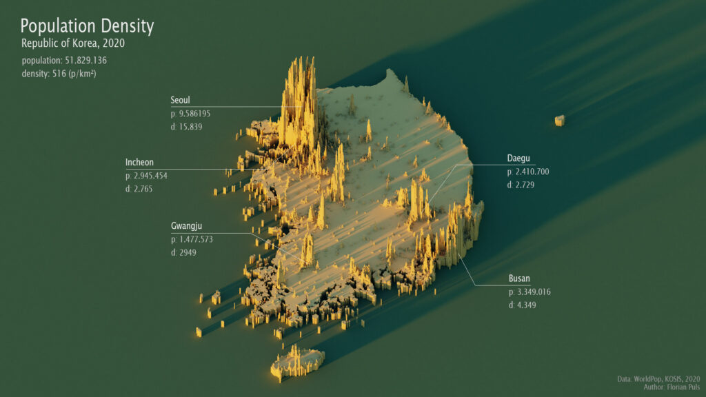 Population Density Map South Korea 2020