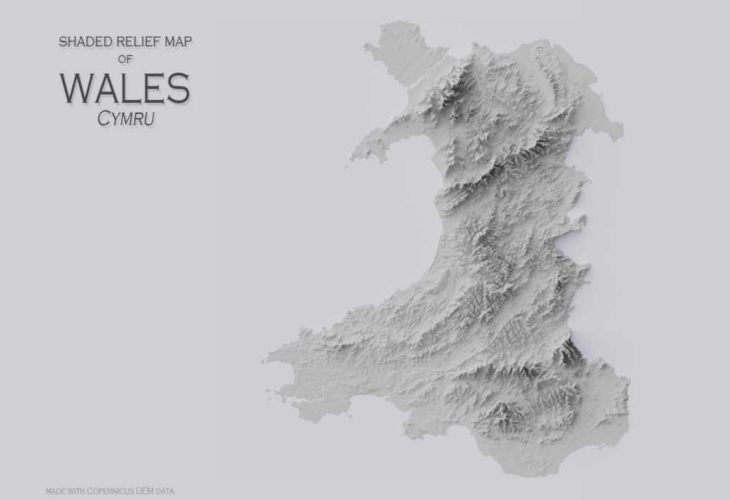 shaded relief map of wales